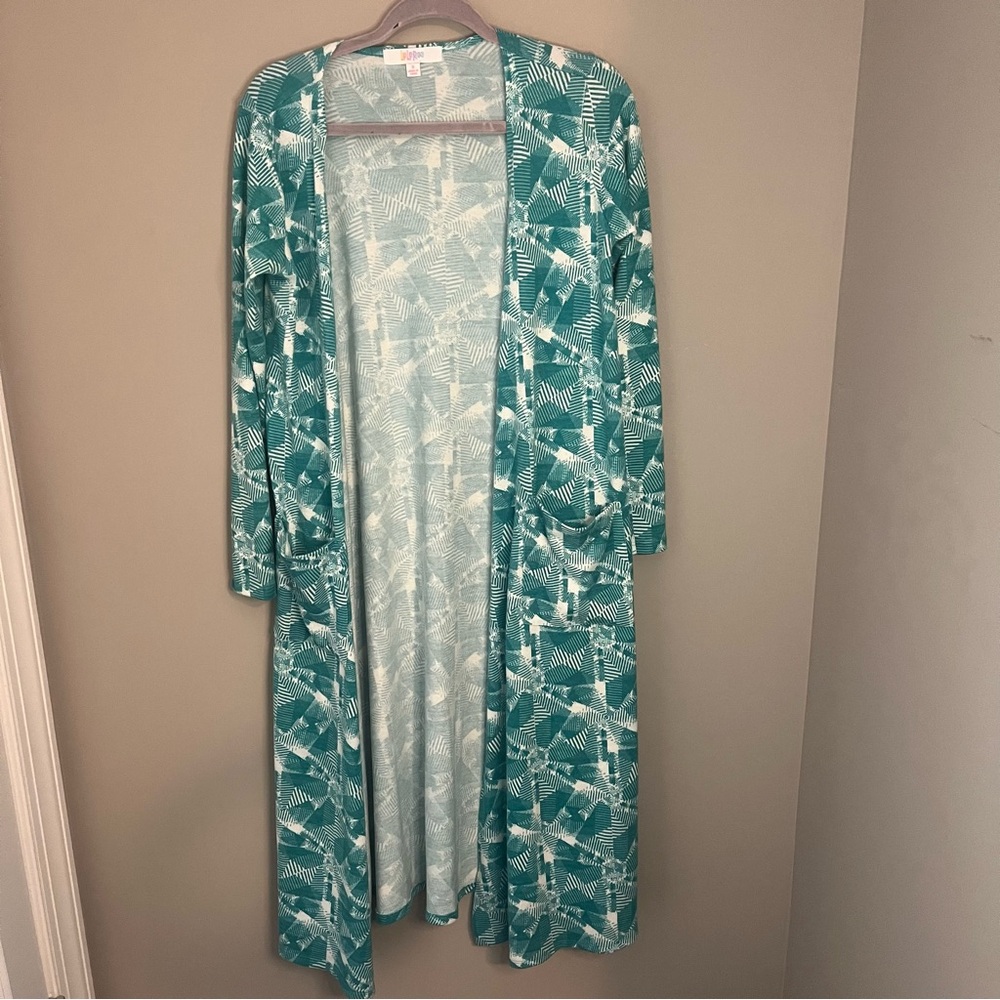 Lularoe Teal Patterned Long Cardigan